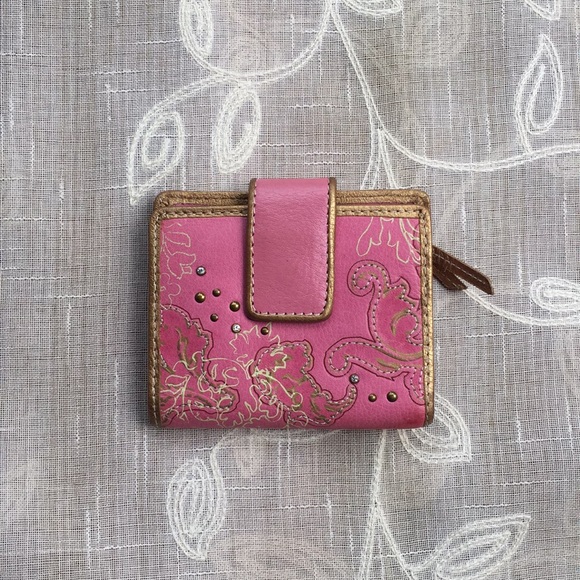 Fossil Handbags - Fossil Leather Wallet – Pink Floral Embossed